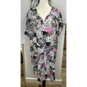 Per Se T Shirt Beach Dress with Leaf Print Multicolor Linen/‎ Viscose Size XL
